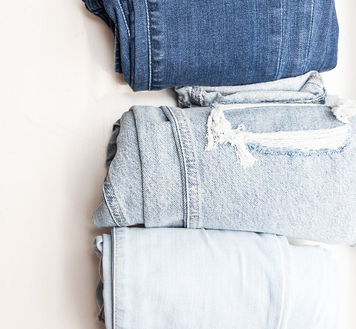 In the image, we can see a sample of different jeans in various shades.